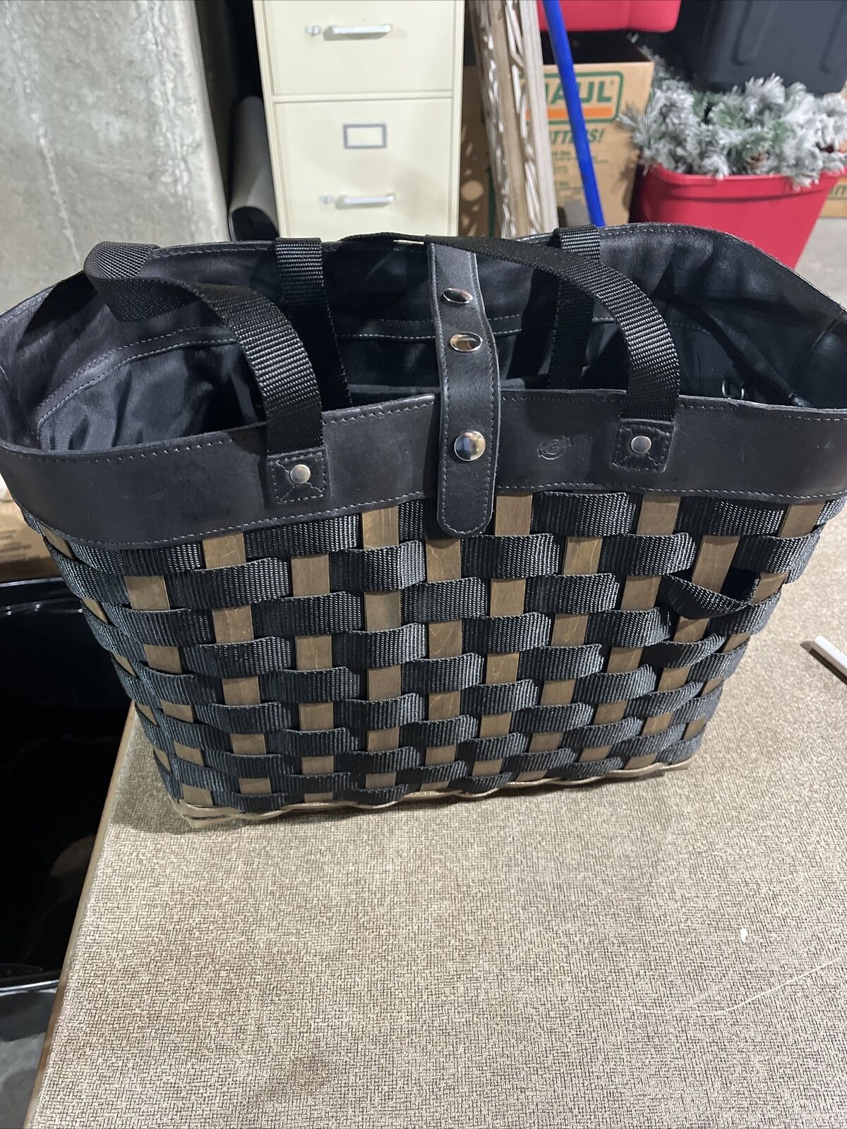 Longaberger Multicolor Village Tote Basket Leather Handles TAILGATE OFFICE BAG