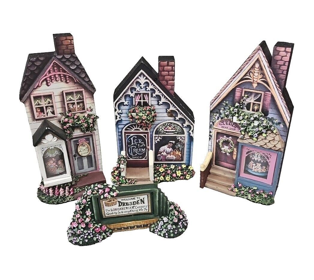 Longaberger Village Collection Gail Duke Ice Cream, Doll, Teddy Bear Shop & Sign