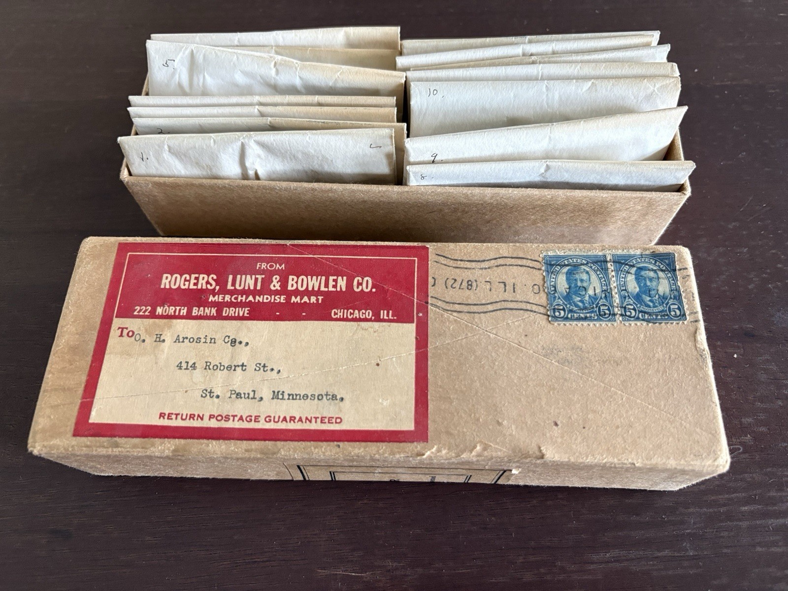 Rare 1930s Jeweler’s Gem Lot Roger’s Lunt Original Mail Box 5c Roosevelt Stamp