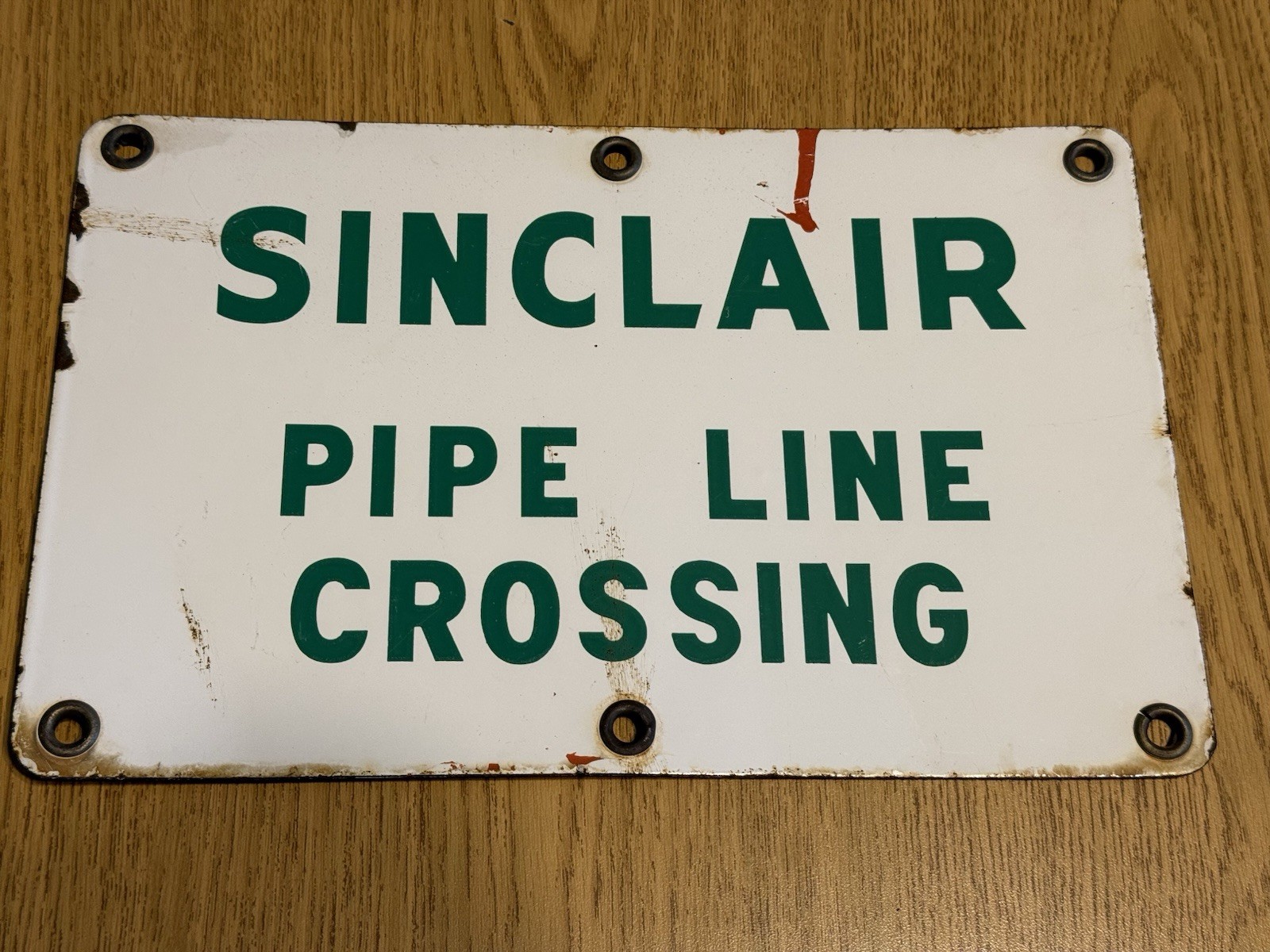 Vintage Enameled Sinclair Gasoline Pipe Line Crossing Sign Retired