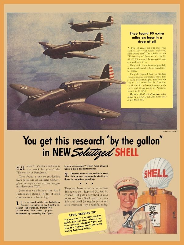 1941 Shell Oil World War Two Curtis P-40 Pursuit Aircraft New Metal Sign: 12x16\