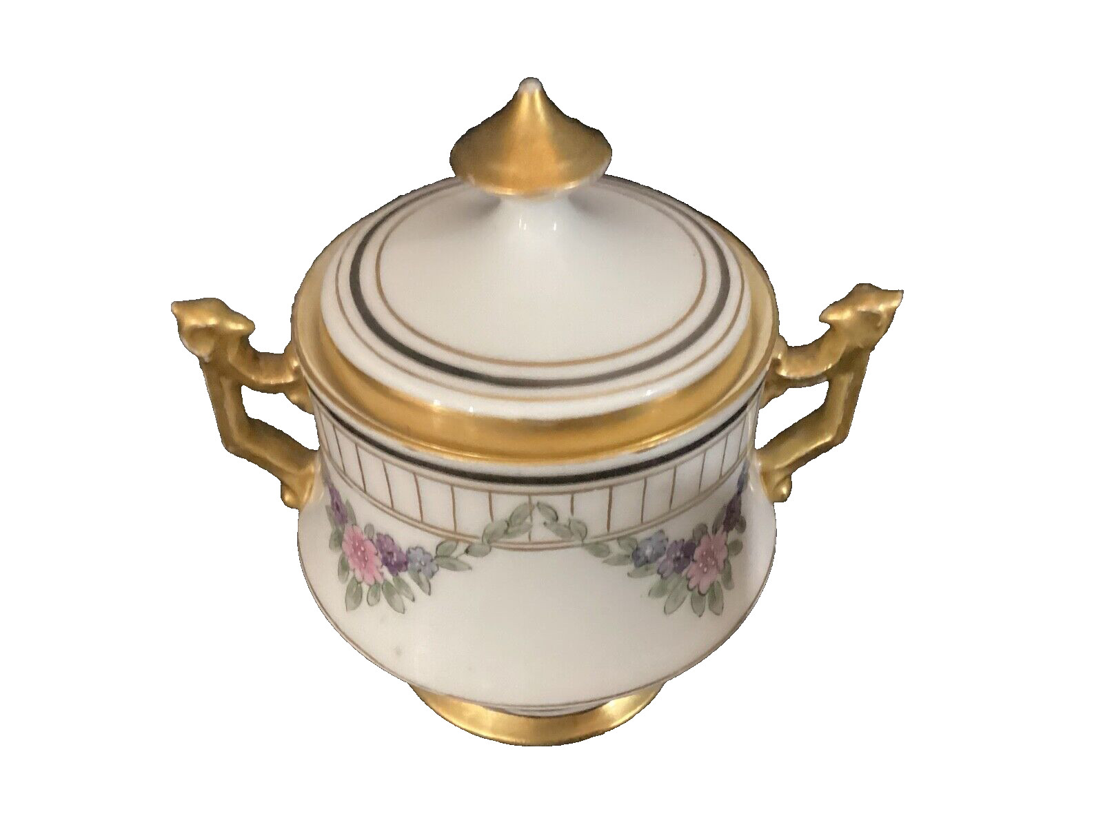 Antique PL France Limoges Covered Sugar w/Ram Head Handles Signed & Dated 1916
