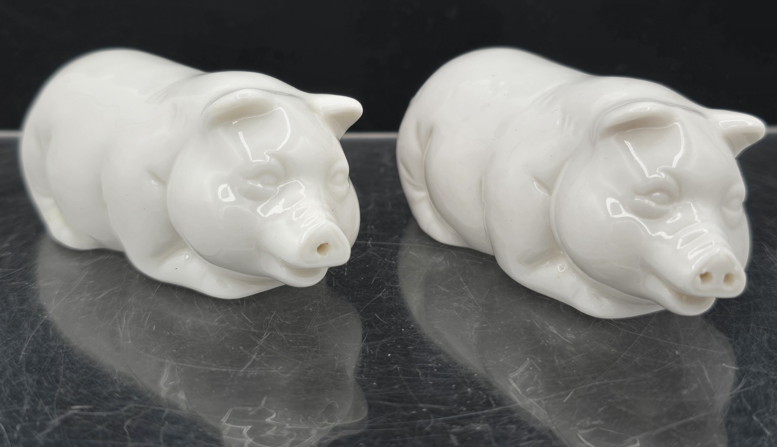 2 Set Vintage Shafford White Pig Salt and Pepper Shakers - Very Nice