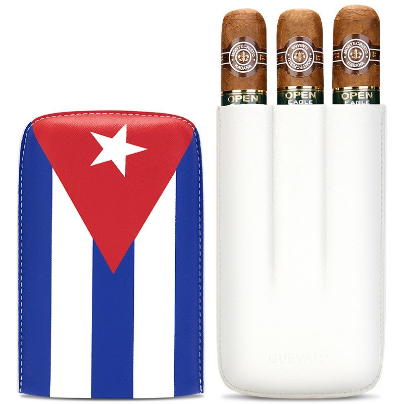 Vintage Trip Portable Leather Flag Cigar Case 3 Tube Cigar Humidor National Flag