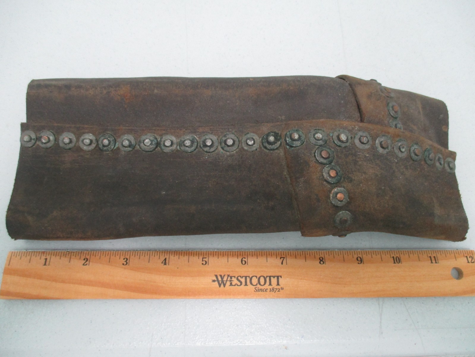 ANTIQUE FIREMAN LEATHER RIVETED FIRE HOSE - 1' SECTION  RARE  #6 Collector Item