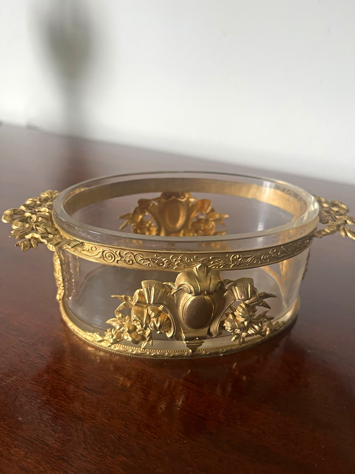Vintage 19th century French Dore bronze and crystal jardiniere .