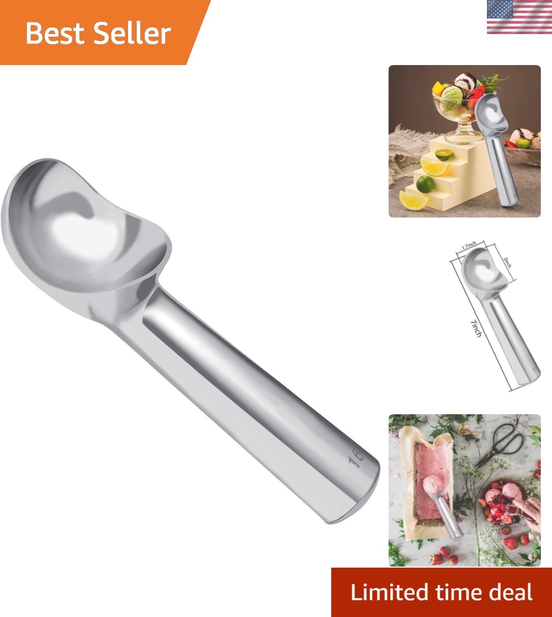 Pimoys Large Ice Cream Scoop 7 Inches Nonstick Anti-Freeze Metal Ice Cream Scoop