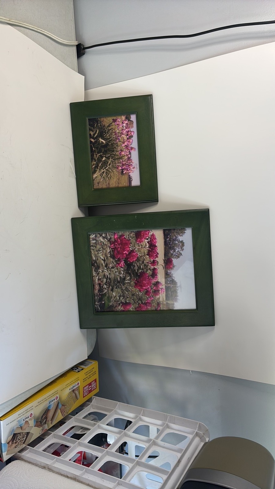 Pair of Vintage Green Wood Floral Art Frames