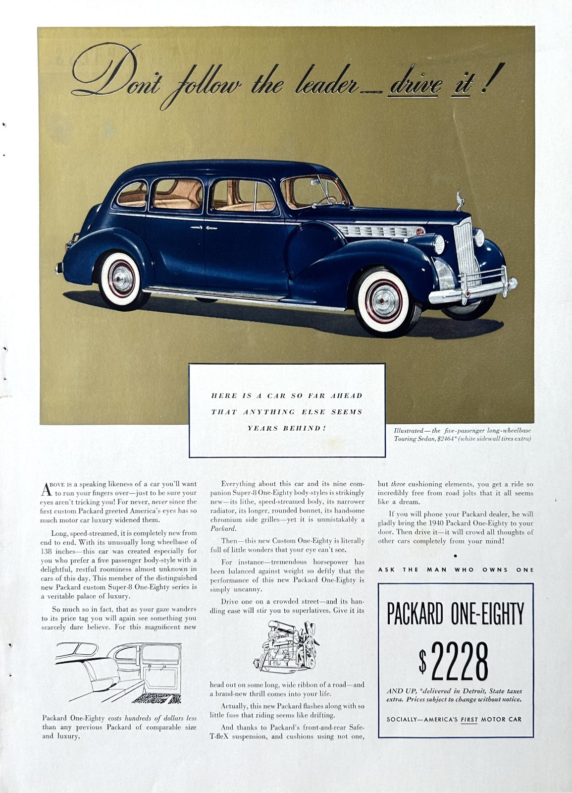 1939 Ad (9 3/4 X 13 1/4 inches) 1940 Packard Super 8 One -Eighty Touring Sedan