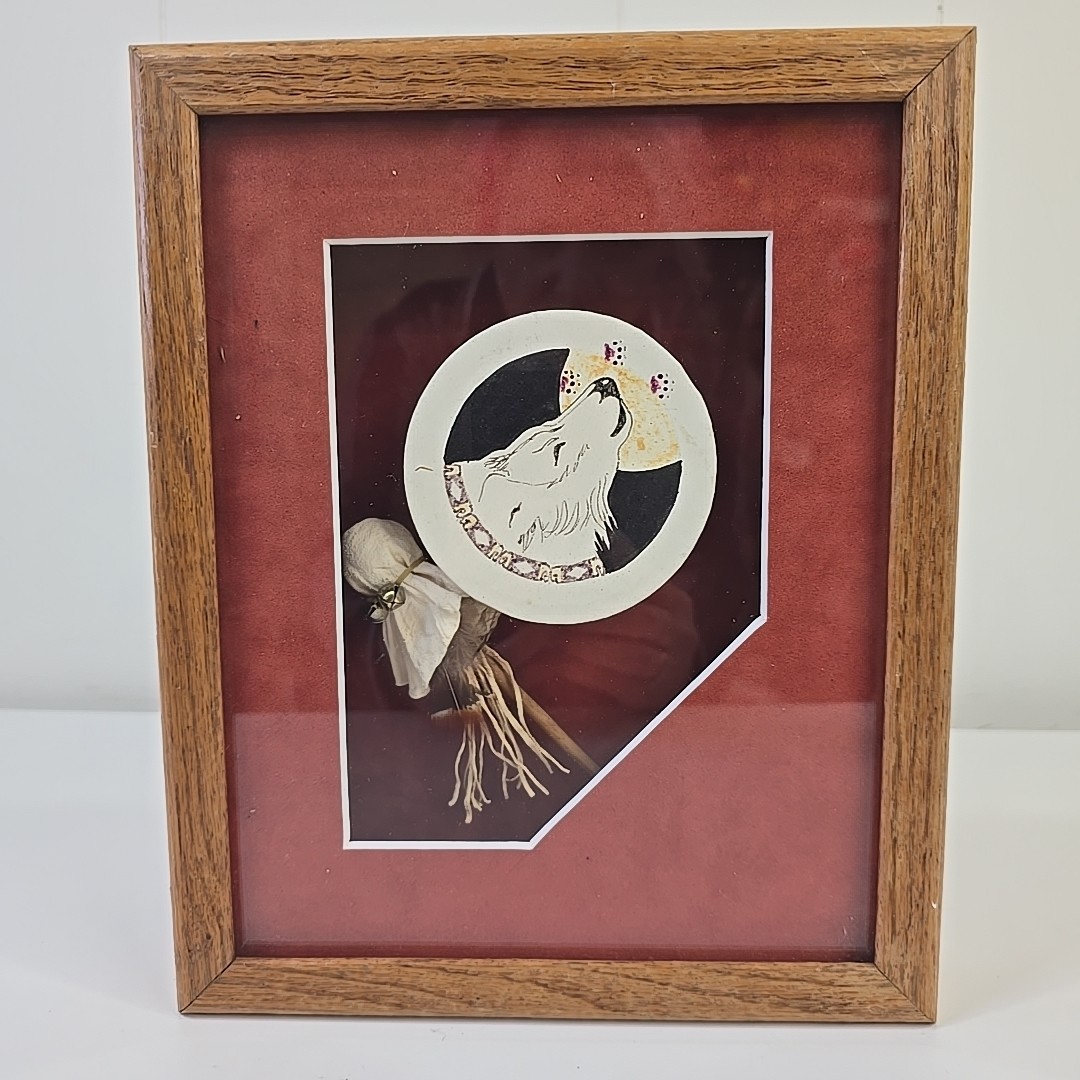Native American Handcrafted Indian Drum Shadow Box  Vintage 90s