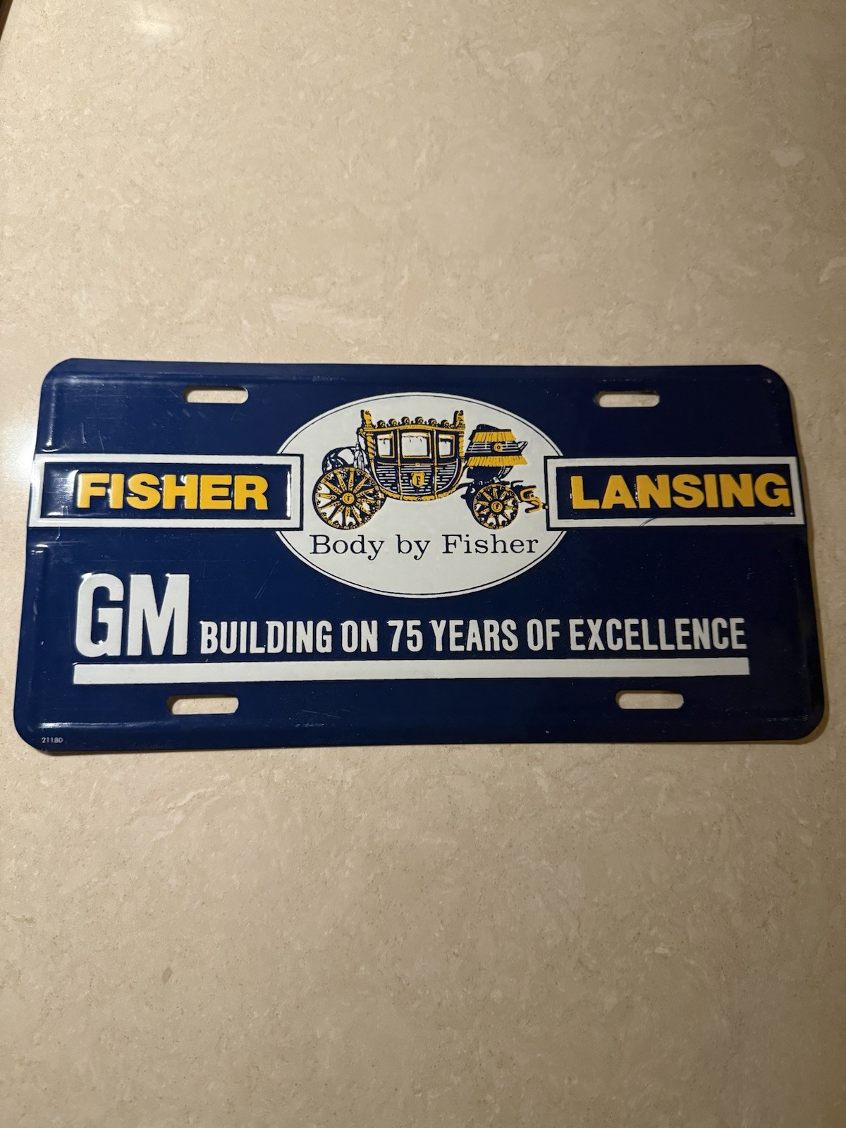 GM General Motors Lansing MI Fisher Body plant booster license  plate 75 years