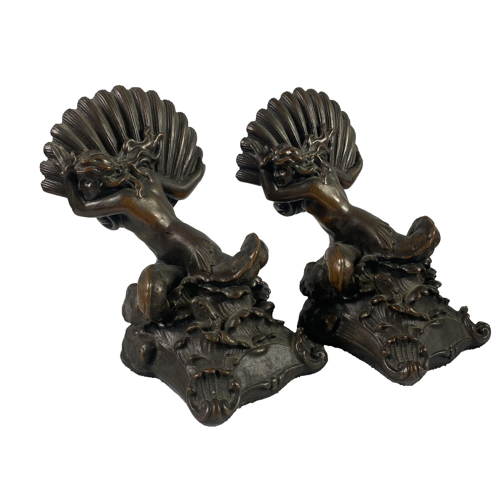 Antique 1922 P Beneduce Mermaid Pair Bookends Bronze Clad Art Deco Nautical