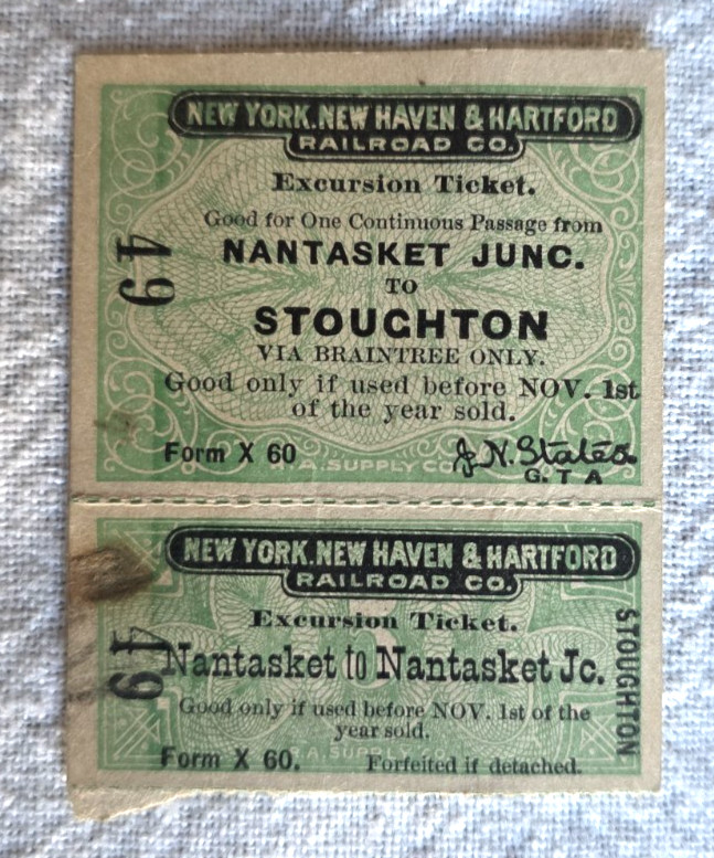 1895 New Haven RR Nantasket Stoughton MA Excursion Ticket Early Electric Era