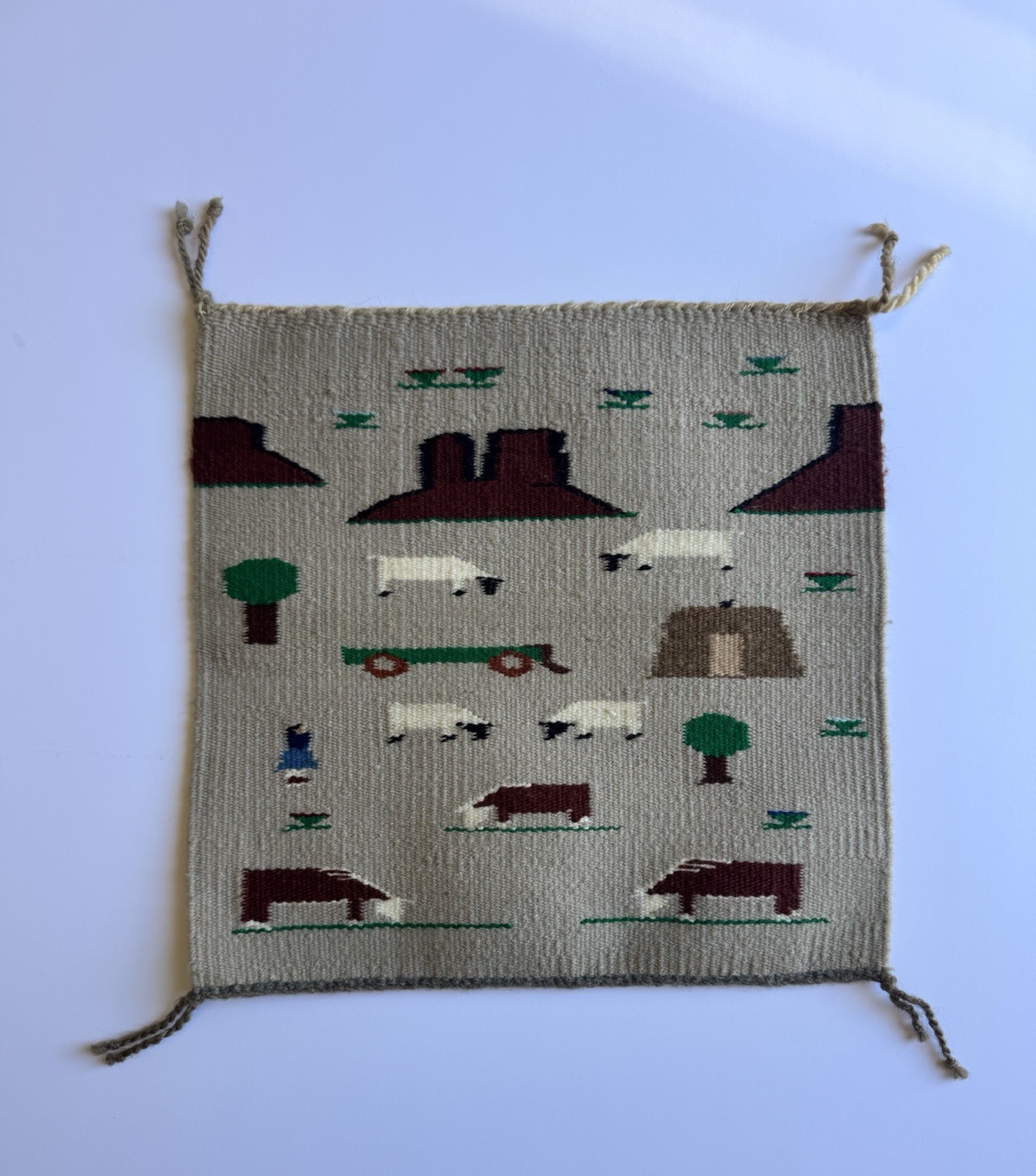 Antique, Native American Indian, Navajo, Hand Woven, Wool,  Pictorial Rug