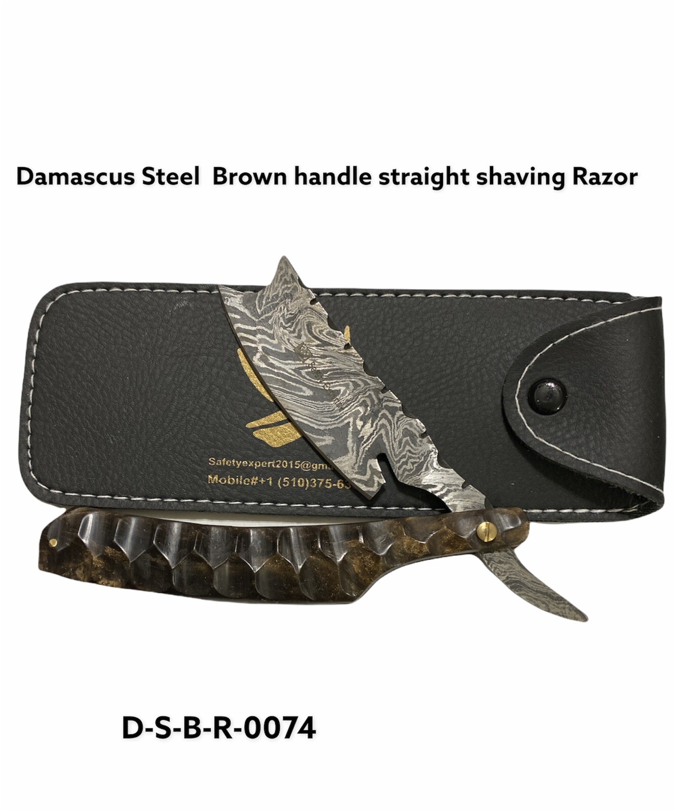  Damascus Steel - Sharp Straight Razor Blade - Buffalo Horn Handle Hand Made