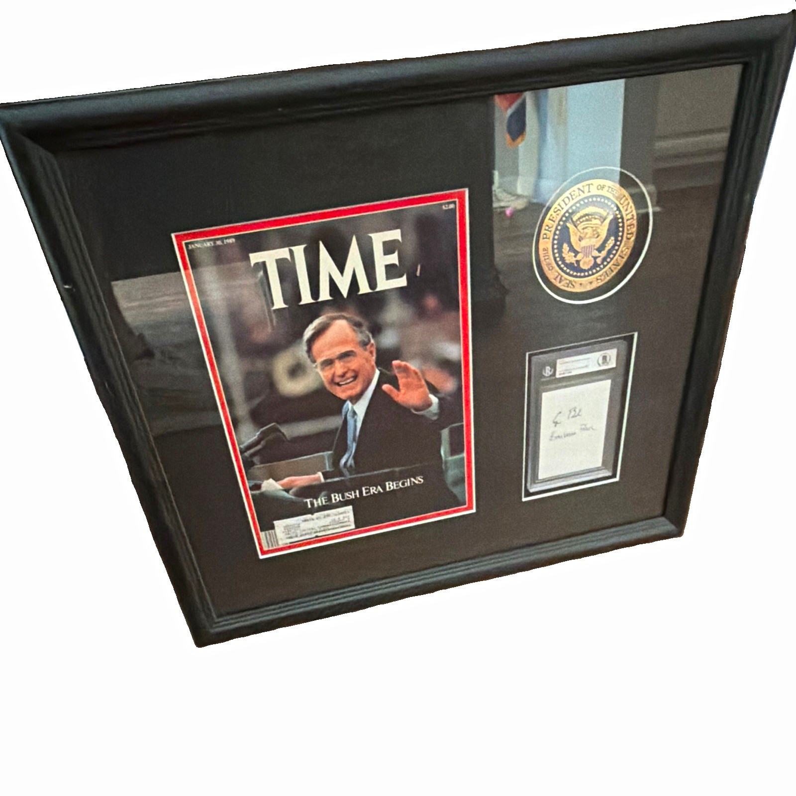 Beckett Authenticated George H/Barbara Bush cut Signature Framed TIME Display Beckett Authenticated George H/Barbara Bush cut Signature Framed TIME Display