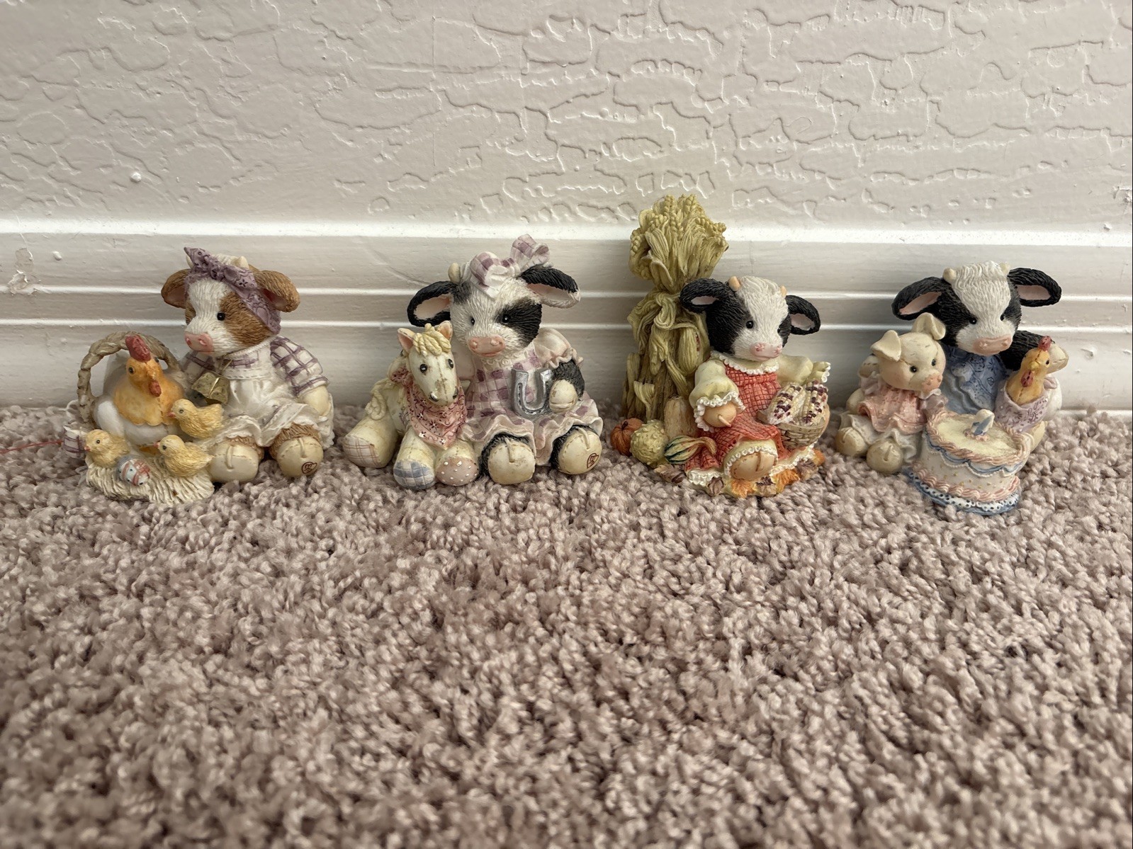 Mary’s Moo Moos Mini Cow Figurines Lot Of 4 Mary Rhyner-Nadig Vintage 1990s