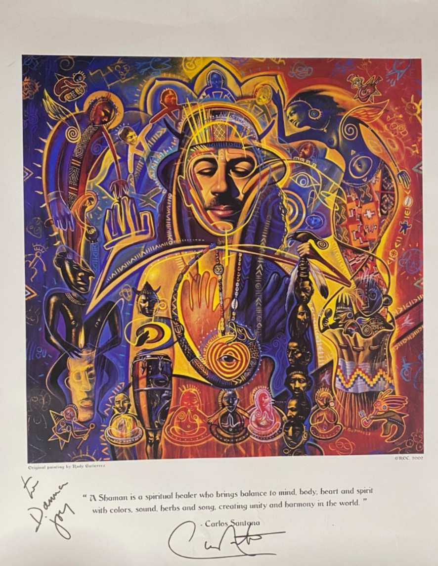 Signed Carlos Santana Shaman Album Lithograph by Abraxas Bitches Brew Artist COA