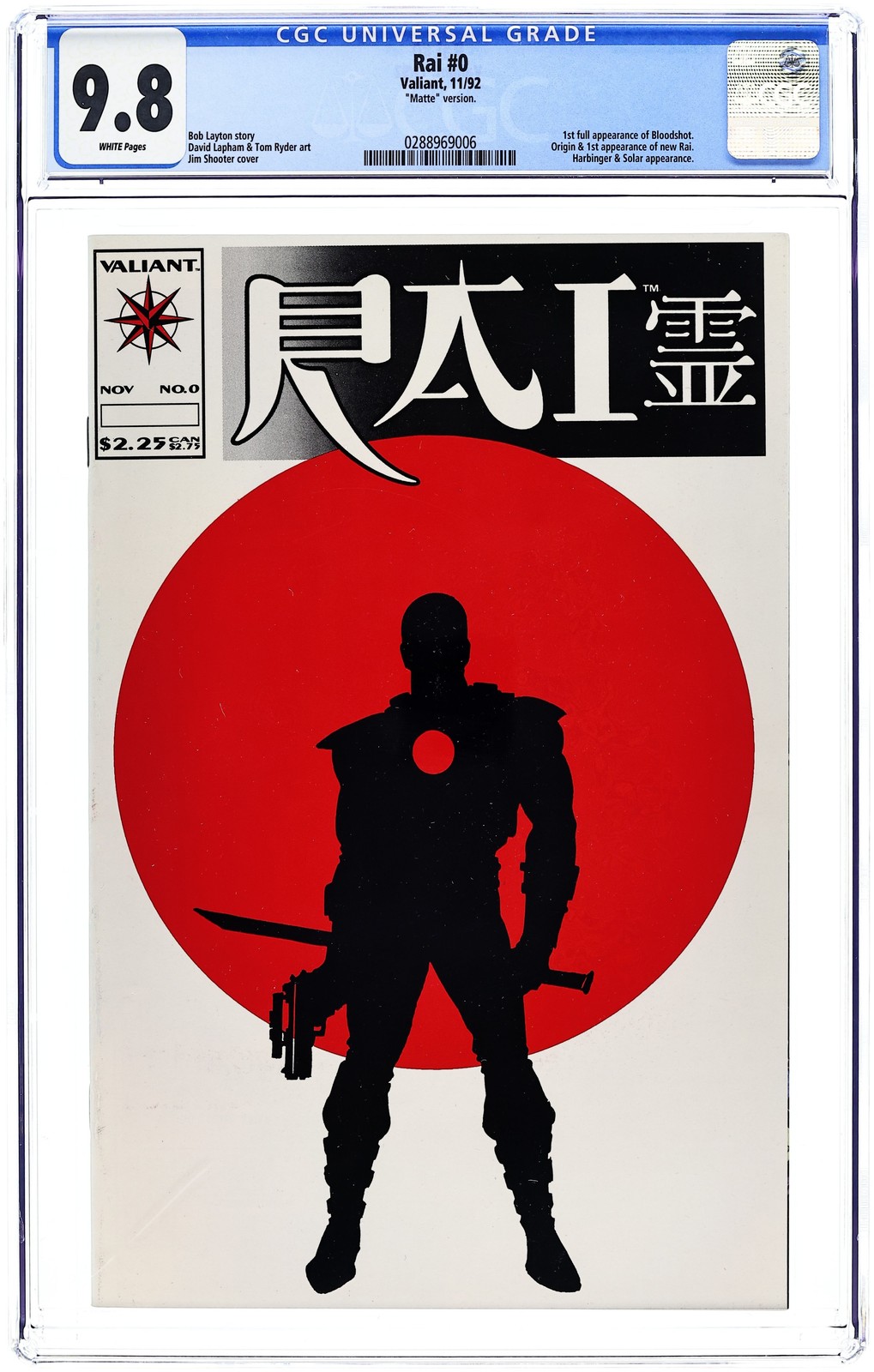 Rai #0 CGC 9.8 1992 0288969006 1st app. new Rai, 1st full app. Bloodshot