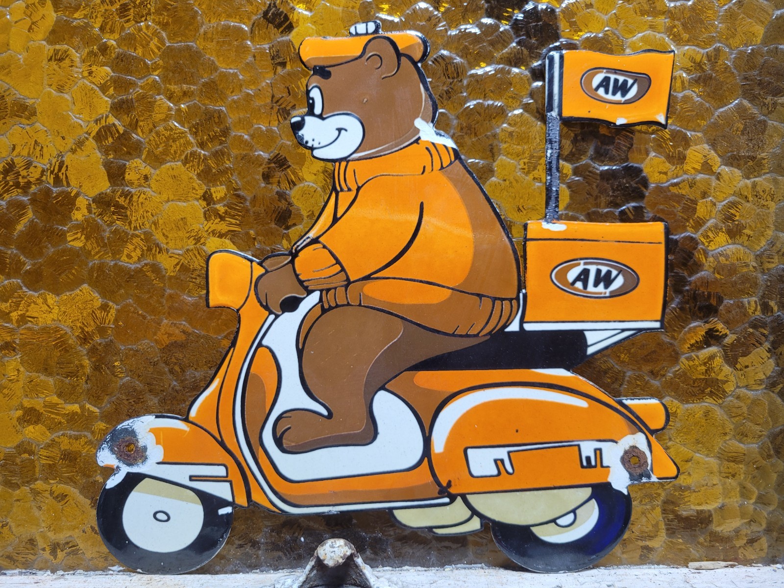 VINTAGE A&W ROOTBEER PORCELAIN SIGN OLD AMERICAN SODA BEVERAGE AW BEAR VESPA 12\