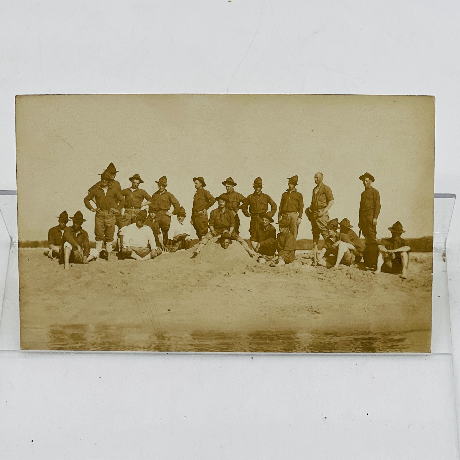 RPPC Vintage Real Photo Postcard Military Solider\'s Camped on Beach 1910s