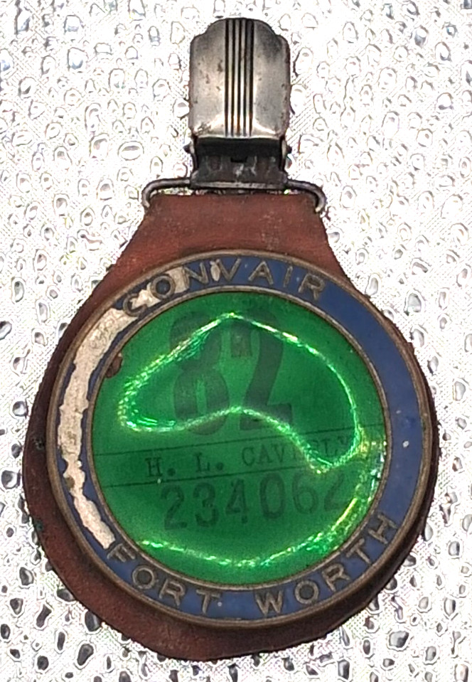 Vintage Convair Fort Worth TX Employee ID Badge Leather Holder Clip Aviation