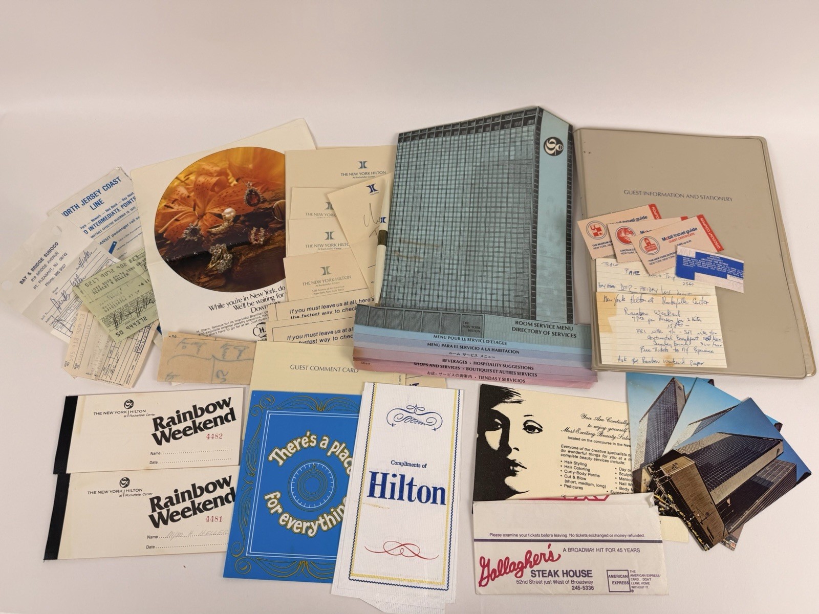 Vintage New York Hilton Hotel Ephemera Lot Menus Postcards VIP Checkout 1970s