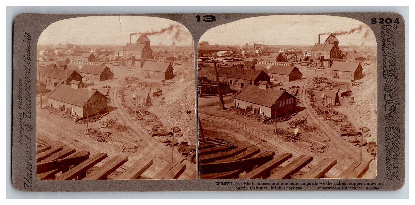 CALUMET Copper MINE mining Michigan Stereoview 1906c & Railroad tracks