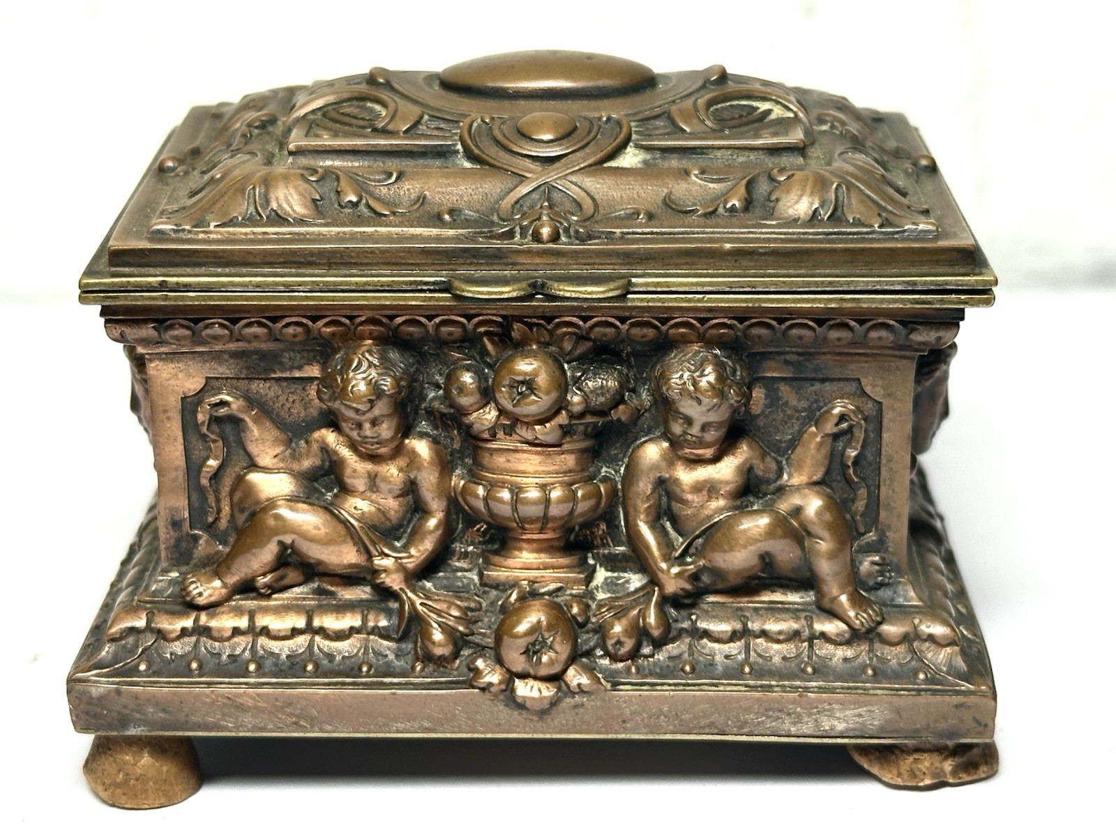 RARE 19TH C FRENCH ANTIQUE JEWERLY CASKETS BRONZE AND ENAMEL SIGNED A.B PARIS