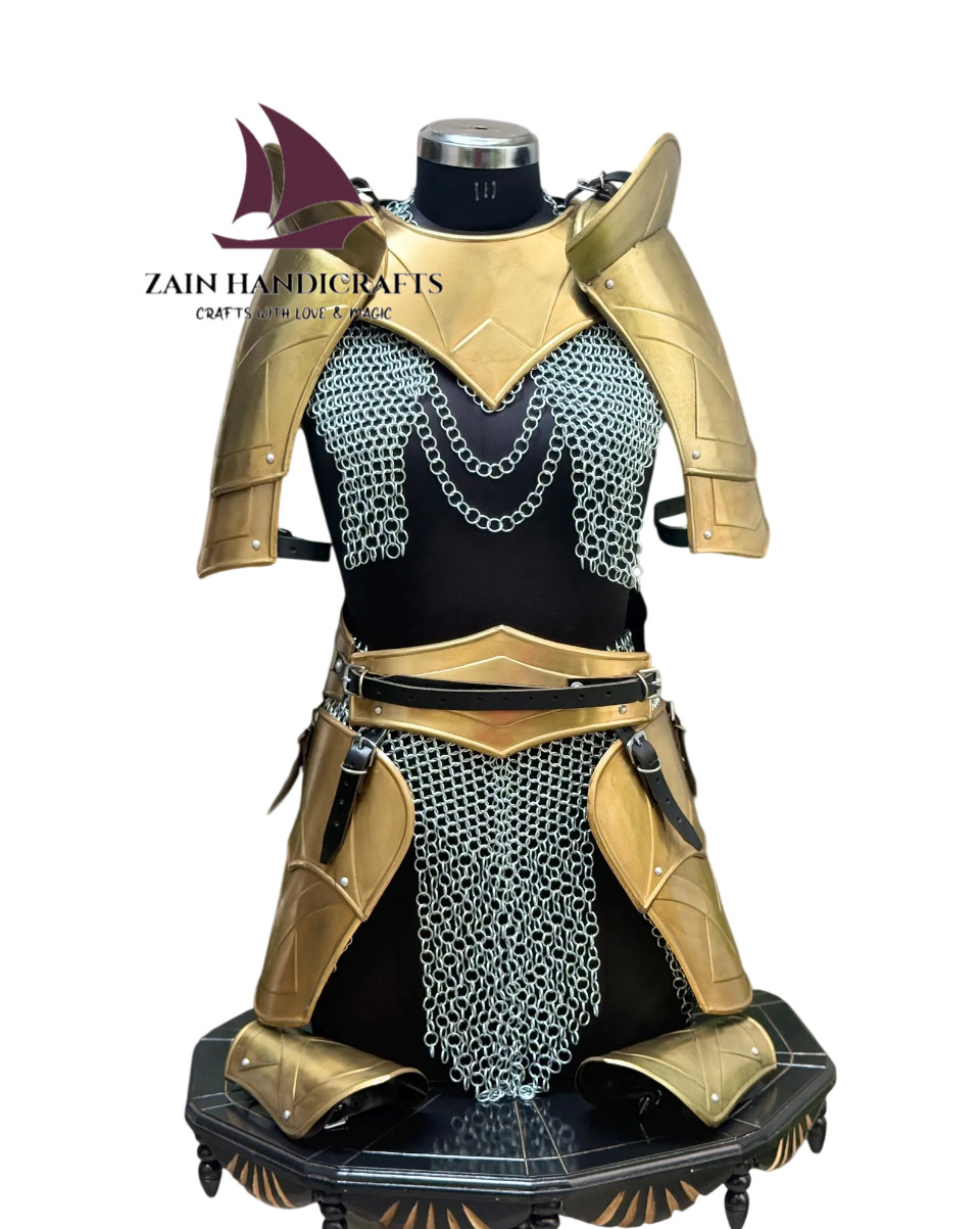 ZAIN Valkyrie Golden Armor Set Medieval Lady Warrior Chainmail Costume SCA LARP