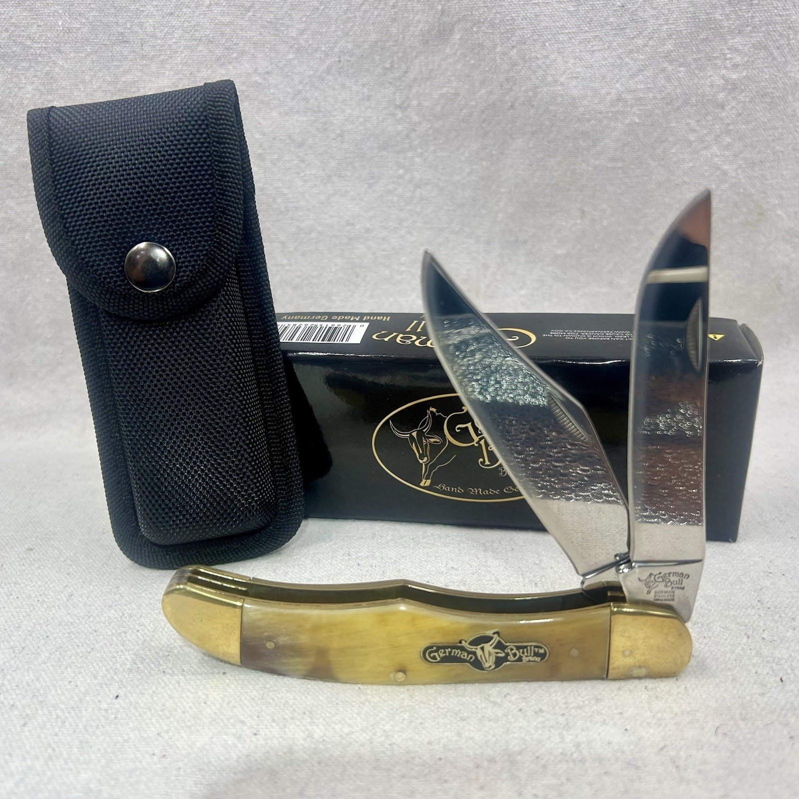 German Bull Hunter Folding 2 Blade Pocket Knife Handmade GB-0690X w/ sheath NIB