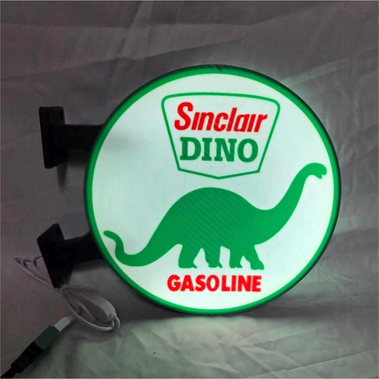 Sinclair Dino Gasoline Round Wall Sign Green/White/Red Gas & Oil Theme