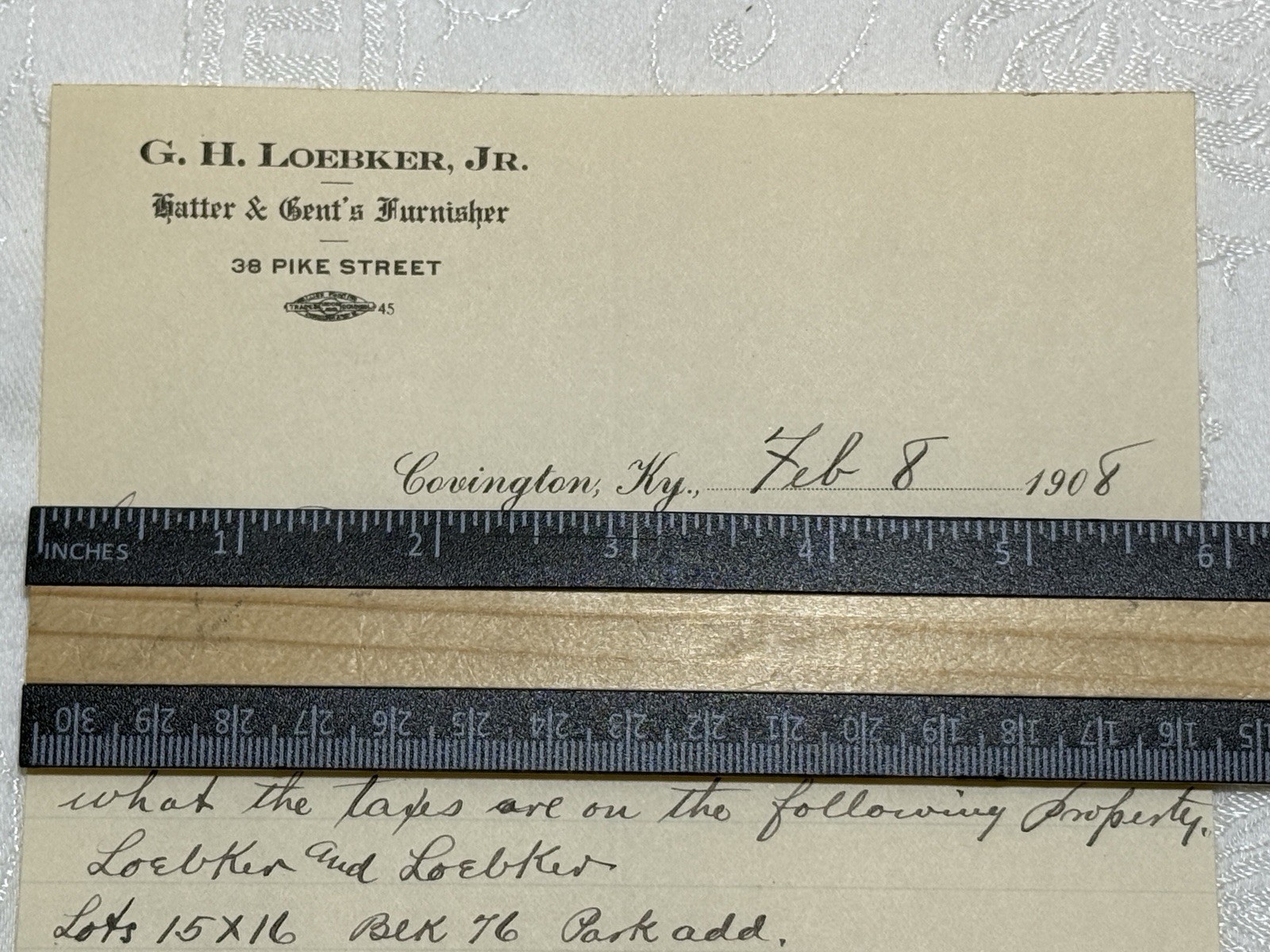 1908 Covington KY Kentucky - G.H. LOEBKER JR Hatter & Gents Furnisher Letterhead
