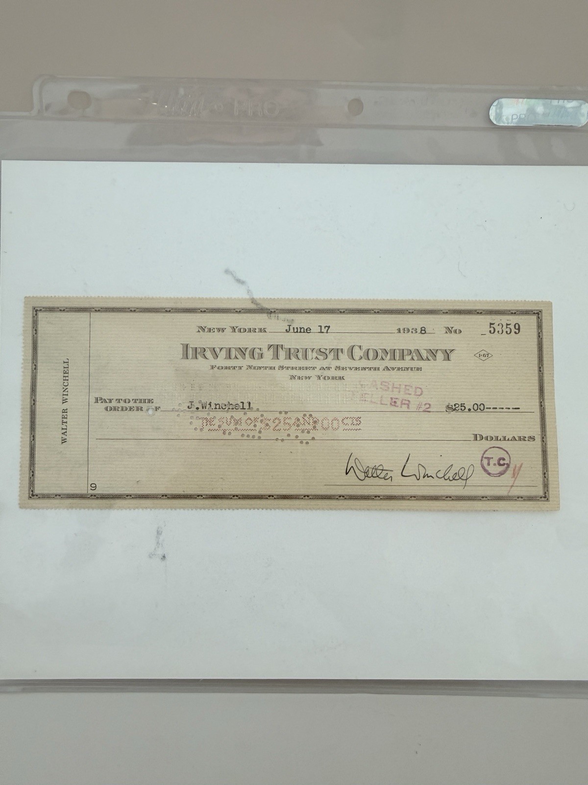 Antique Original 1938 Walter Winchell Signed Check