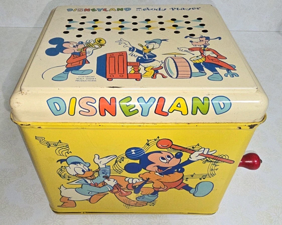 Vintage J. Chein Disneyland Melody Player Tin Litho Music Box Toy – WORKING