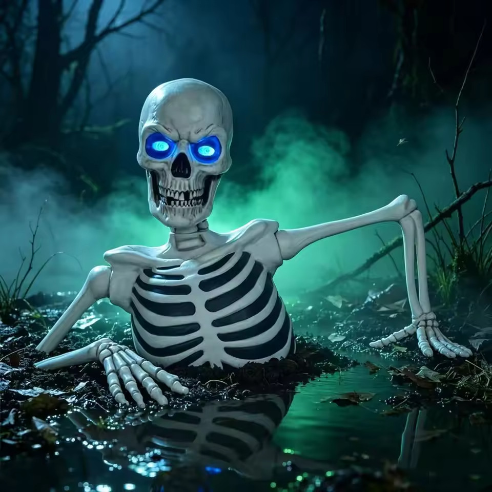 Giant Halloween Skeleton Outdoor Yard Decor, Ground Breaking Skeleton LED Eyes, 