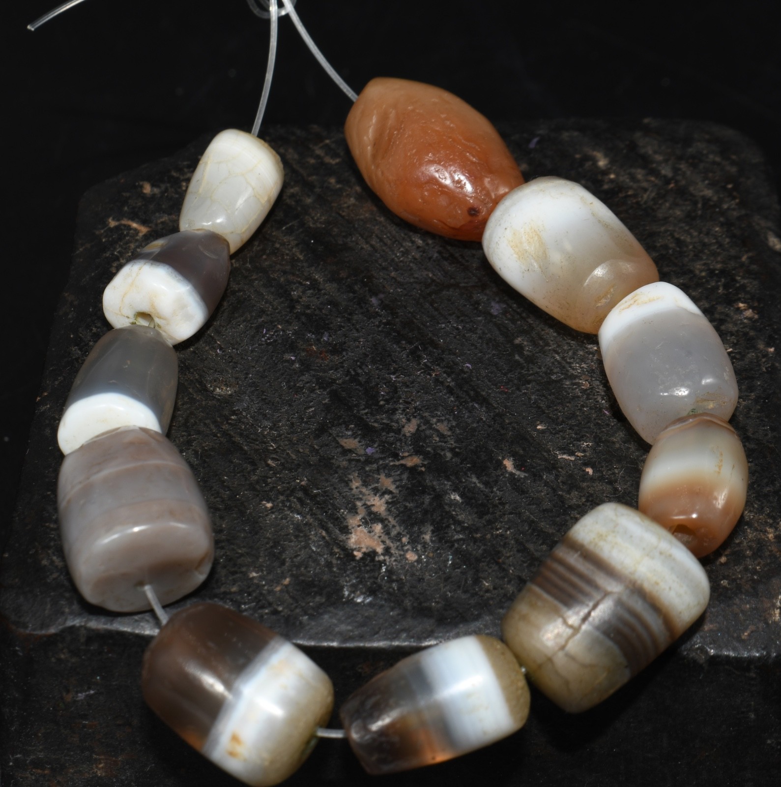 11pc Ancient Sulemani Banded Agate Beads Strand Old Carnelian Amulet Necklace