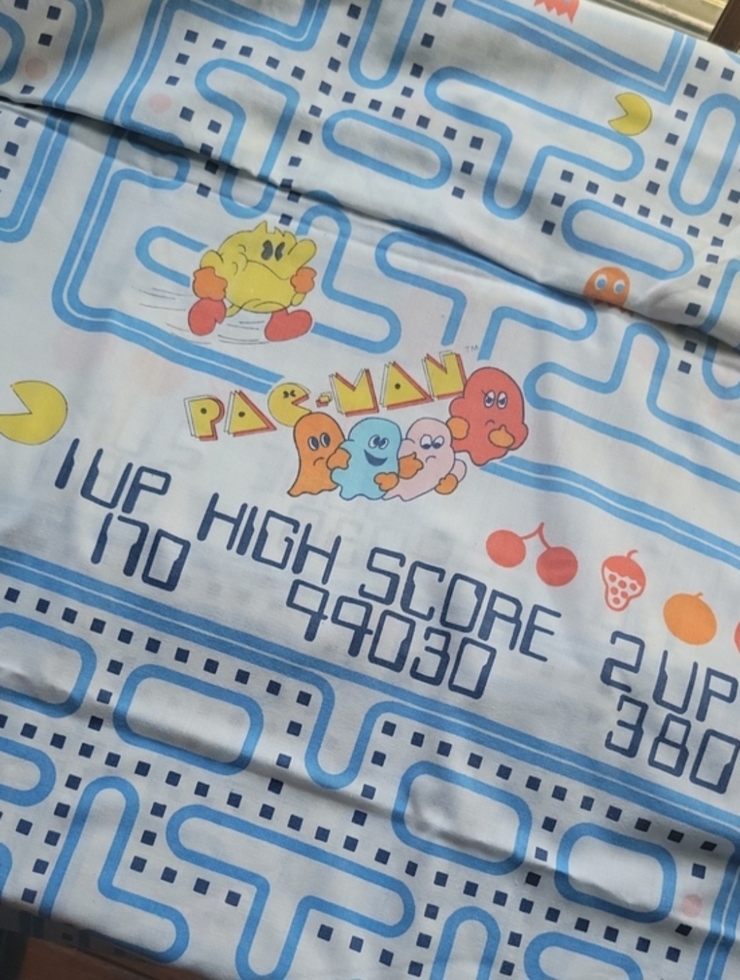 Vintage 1980s Pac-Man Twin Size Flat Sheet - Dan River Muslin Bally Midway