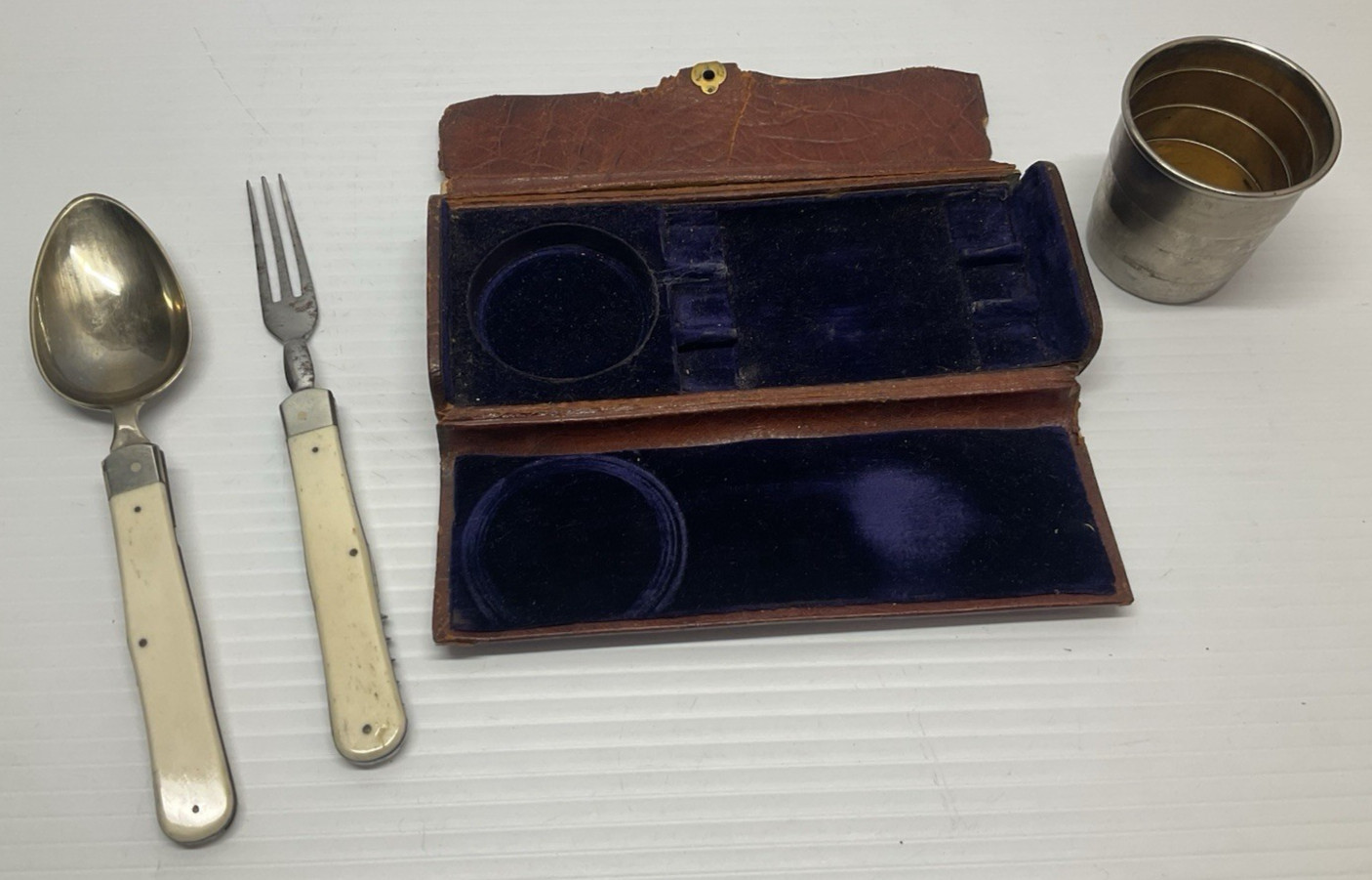 Antique 1800s Victorina Officer's Campaign Travel Folding Cutlery Set