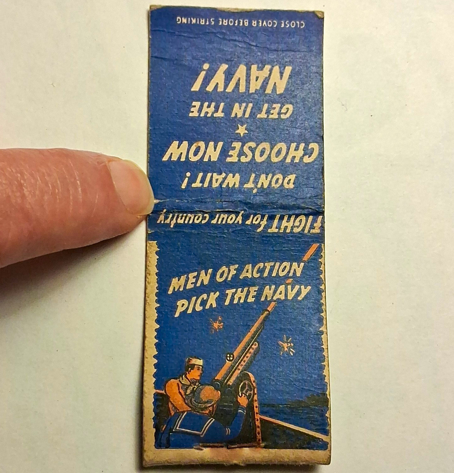 Vintage 1942 U.S. Navy Recruiting Matchbook Cover Choose Now Get In The Navy Gun
