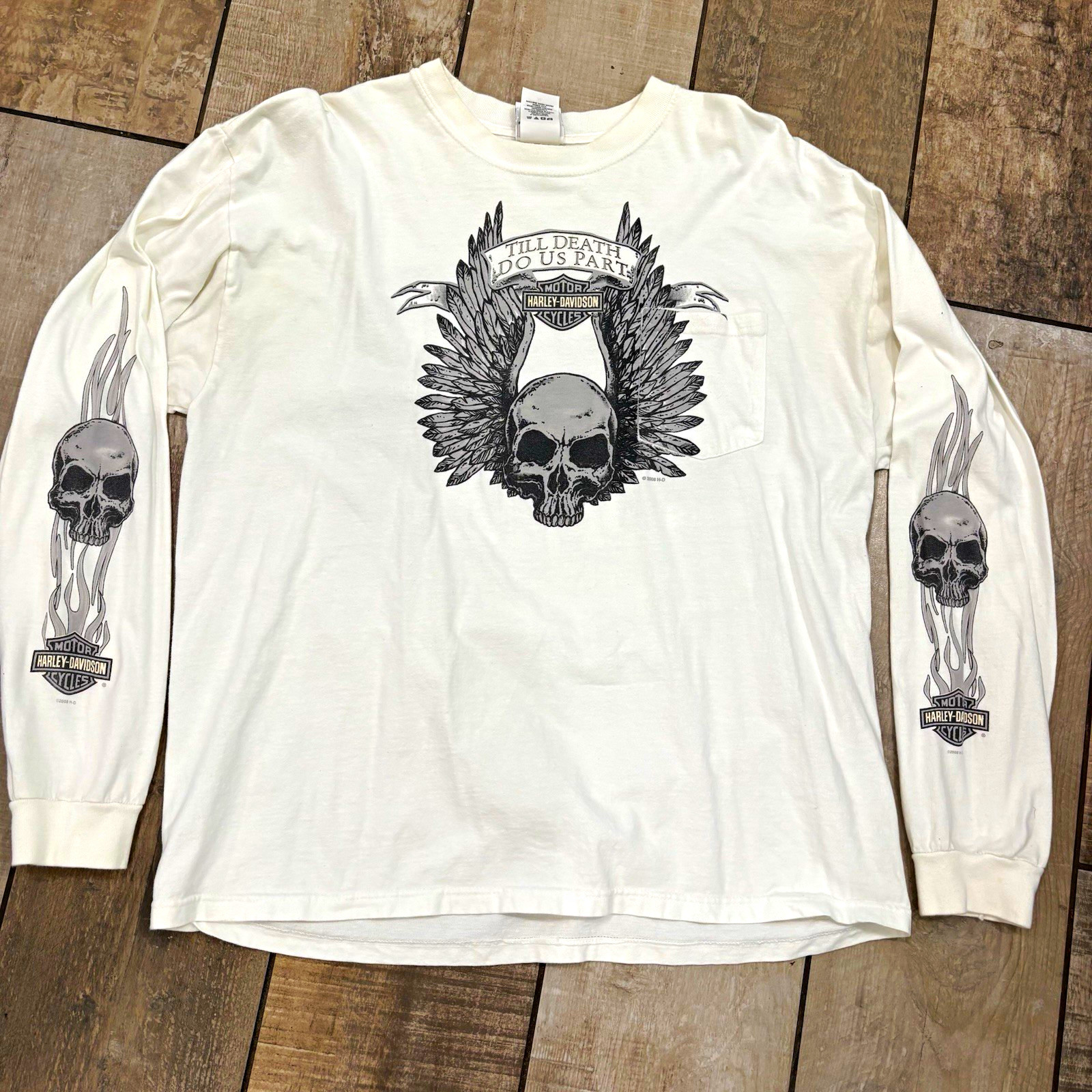 Vintage Harley-Davidson Mother Road Skull Graphic White Long Sleeve Shirt XL