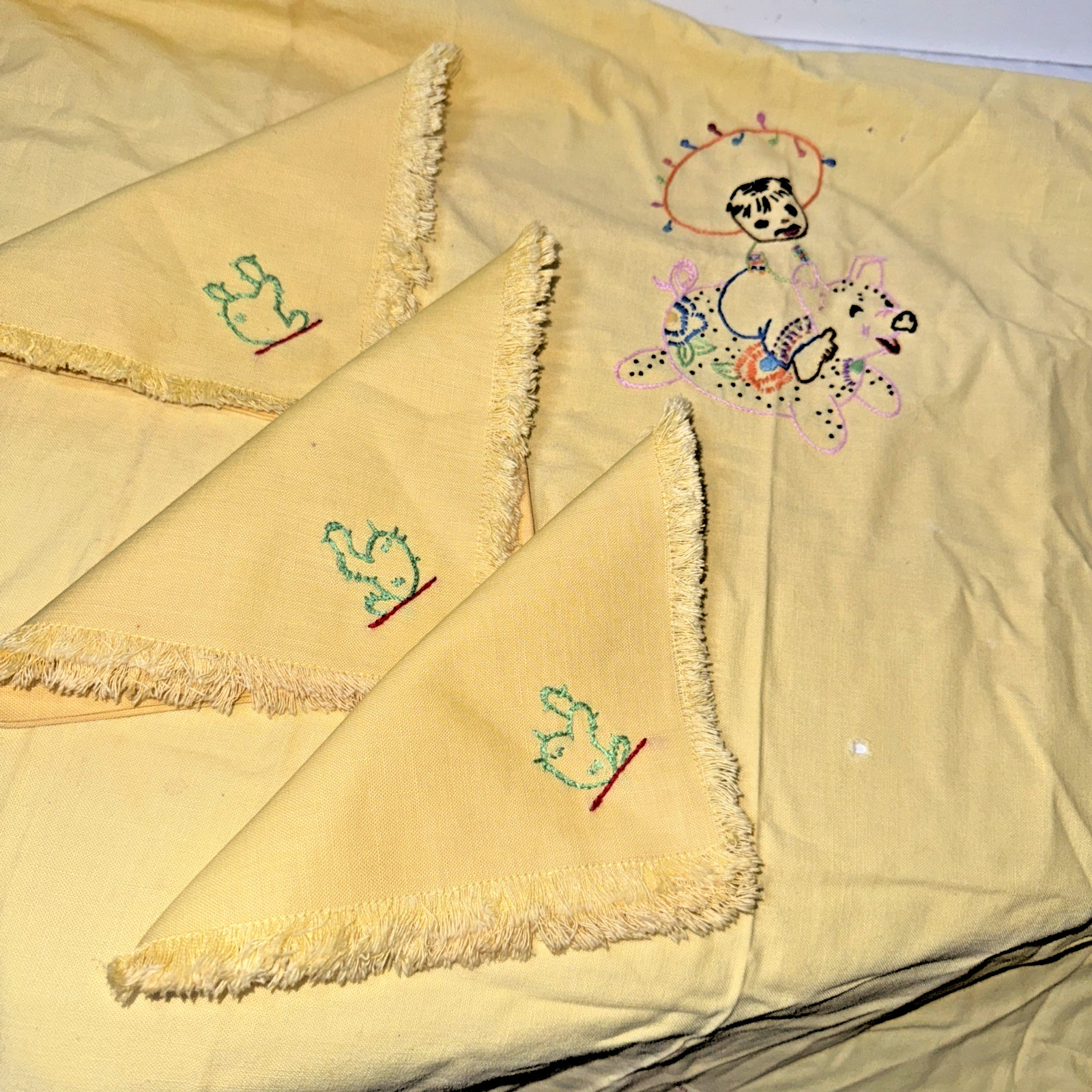 Vintage madeira style linen table cloth Southwest Embroidered Cactus Napkins Pig Vintage madeira style linen table cloth Southwest Embroidered Cactus Napkins Pig