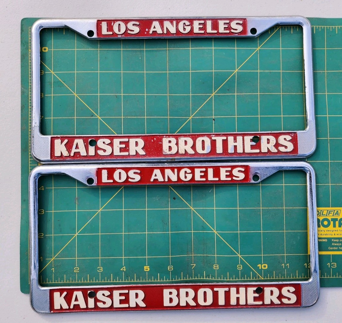Vintage Kaiser Brothers Oldsmobile Los Angeles License Plate Frames Metal Set
