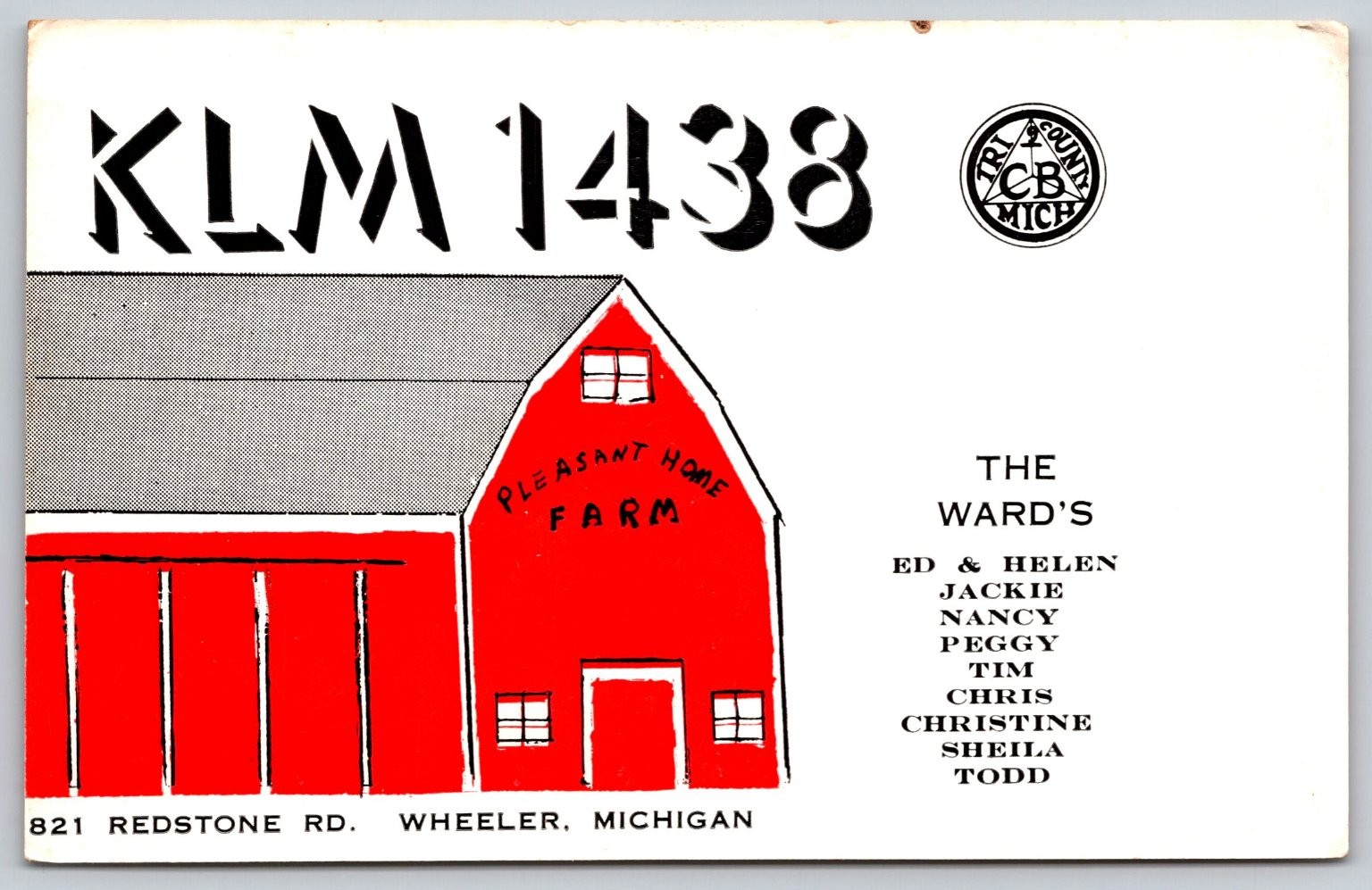 Vintage CB Radio QSL Postcard - Pleasant Home Farm Wheeler Michigan 1960s C61