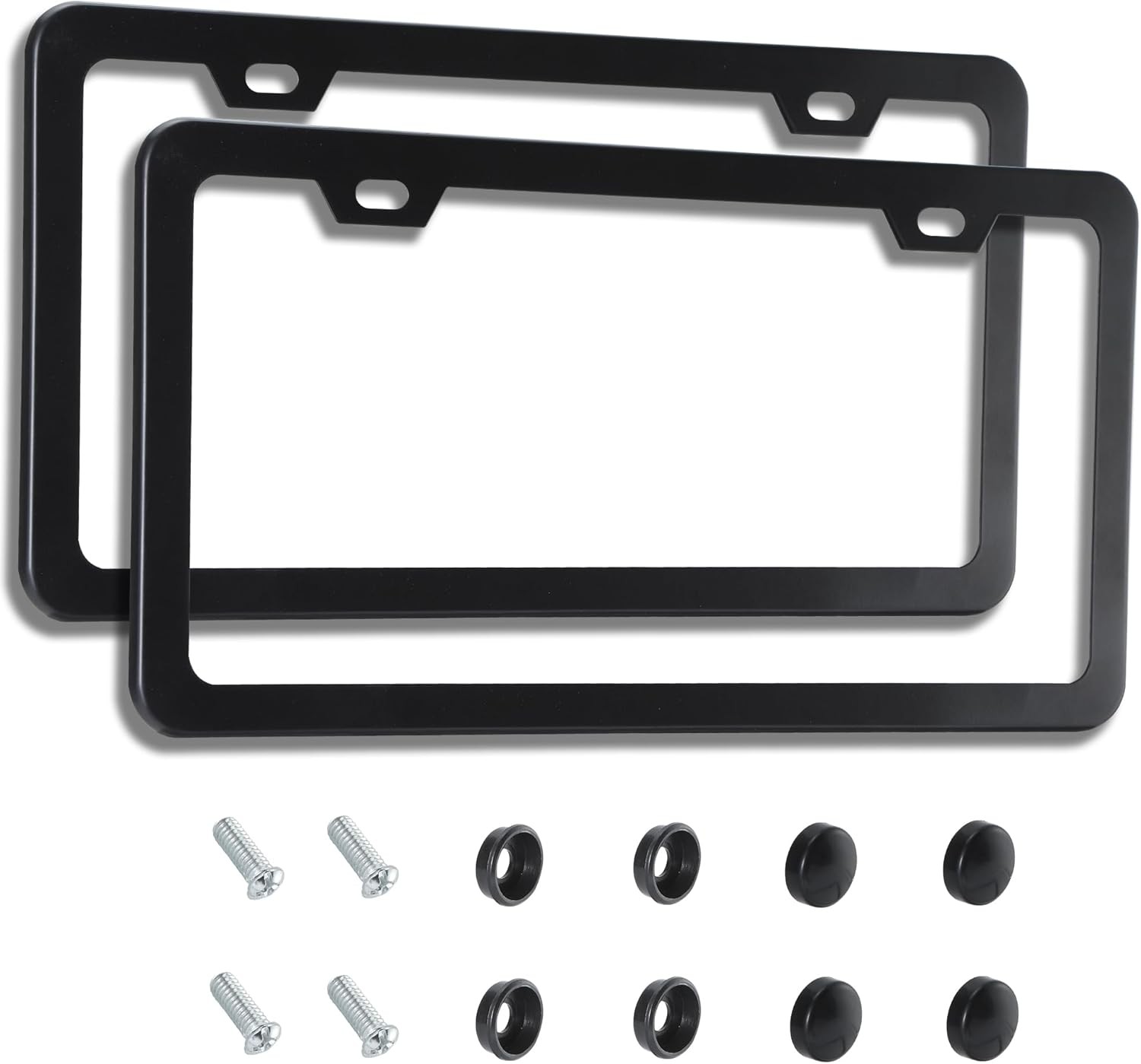 2PCS Matte Black License Plate Frames - No-Cover State Name - Premium Rust Proof
