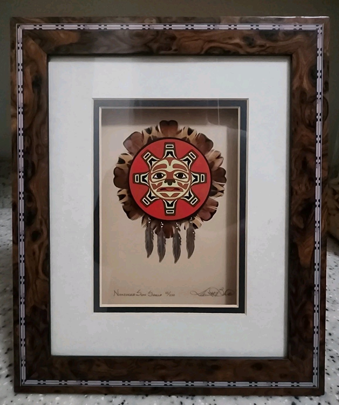 Kenneth Banks Northern Sun Shield Shadow Box Picture Signed Native American Art 