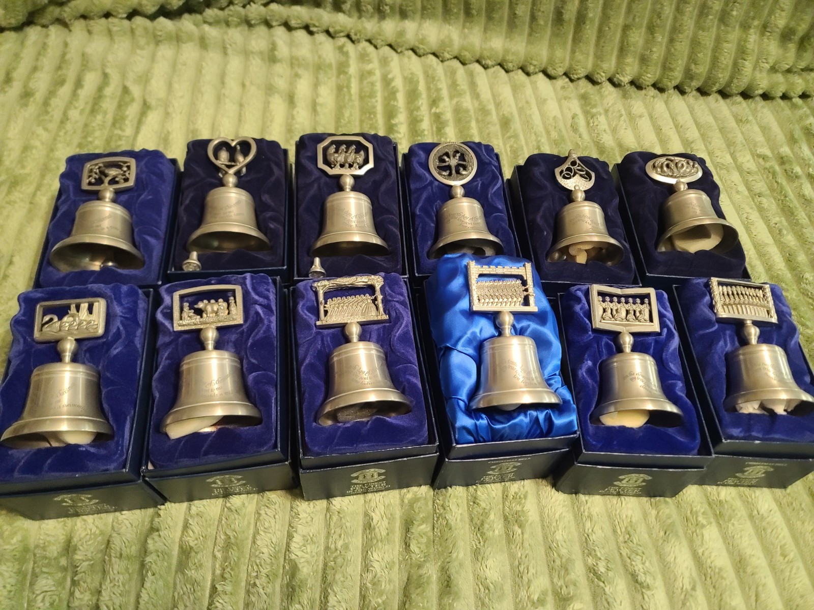 Crown & Rose 12 Days of Christmas Pewter Bells Complete Set In Original Boxes