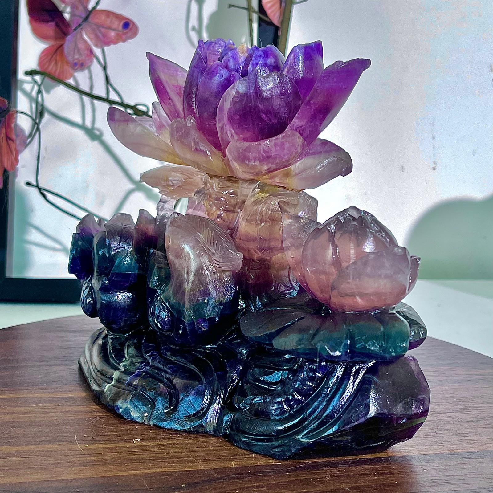 5.24LB Natural fluorite rare and colorful handmade carving art decoration