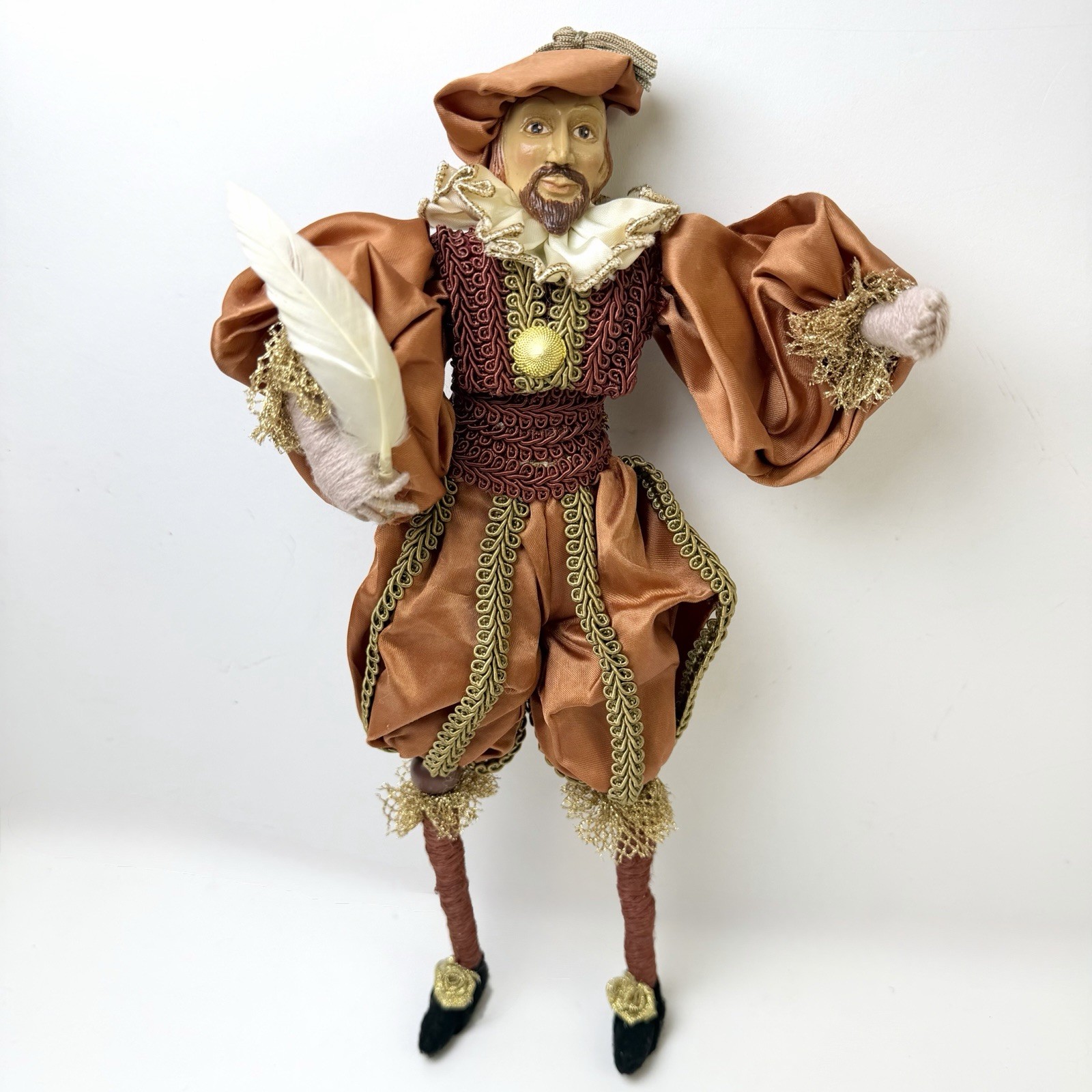 Vintage Renaissance Writer Shelf Sitter Doll 12” Feather Quill Elizabethan Decor