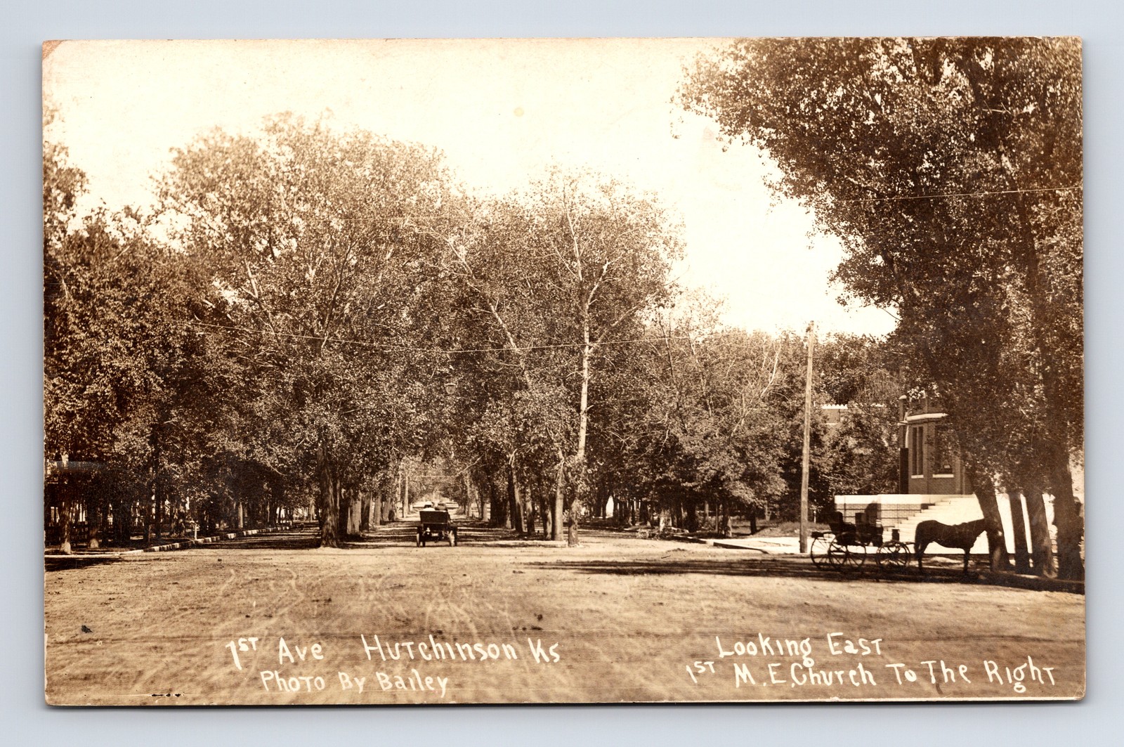 RPPC Street View 1st Ave Horse Buggy Car ME Church Hutchinson Kansas KS Postcard